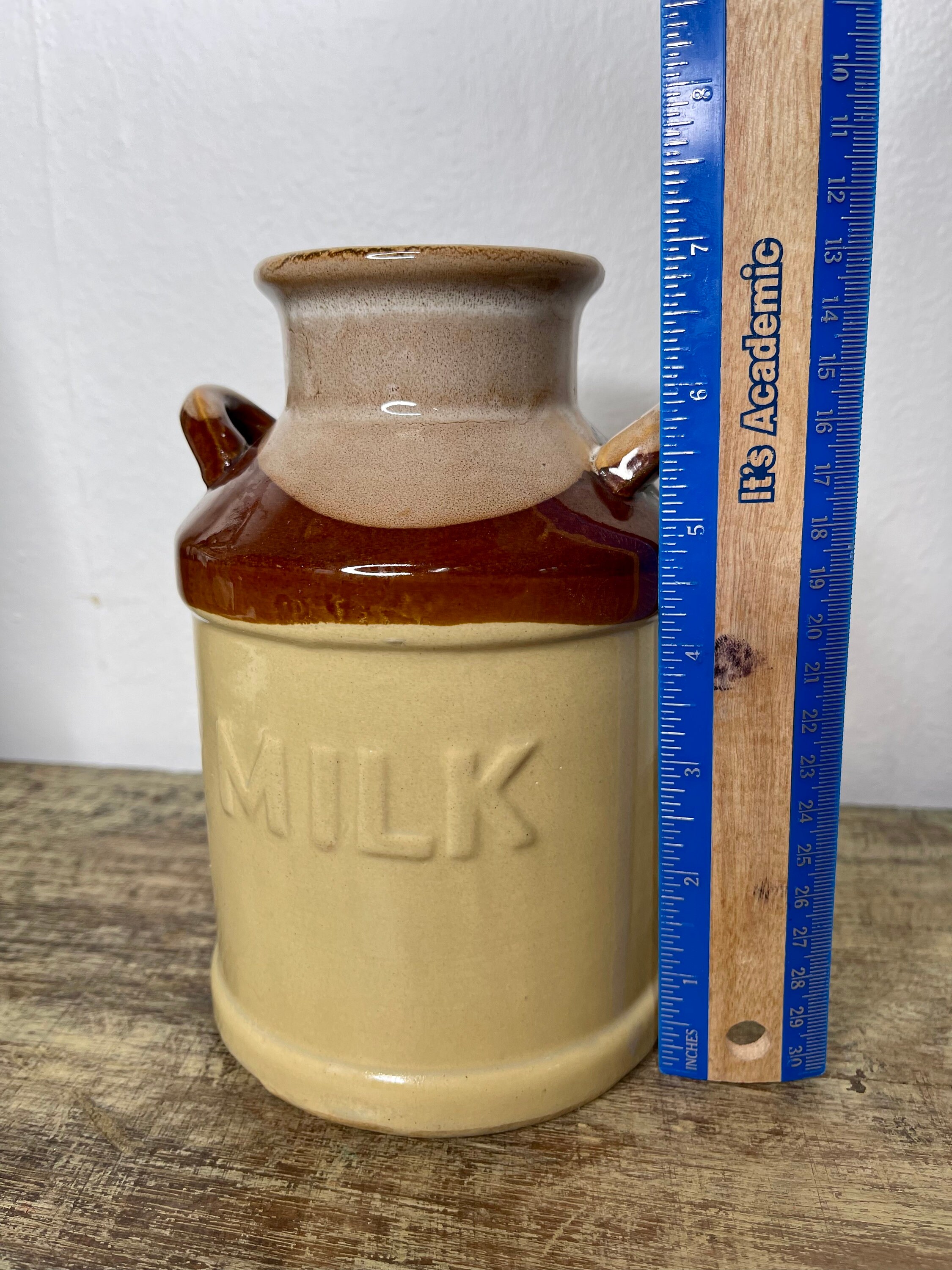 Vintage Milk Jar Brown & White Pottery