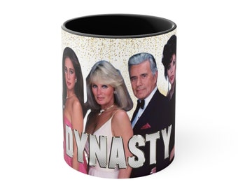 Vintage Dynasty TV Show Cast 11 oz Mug, 80s Retro Coffee Cup, John Forsythe, Joan Collins, Classic TV Series Memorabilia