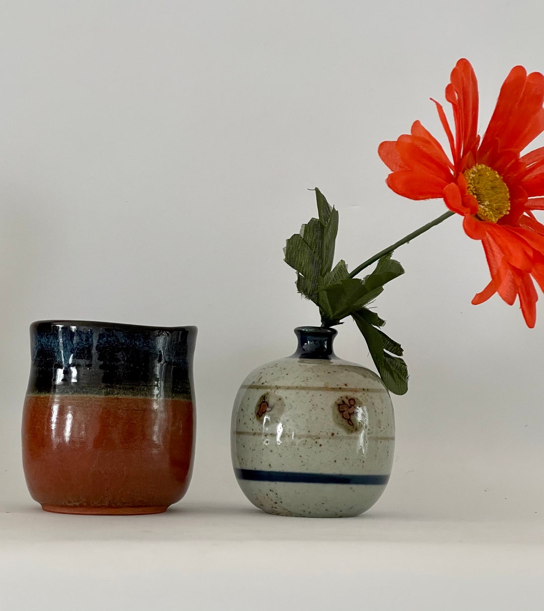 Vintage Ceramic Gift Set, Vase and Handmade Cup Tea Candle Holder