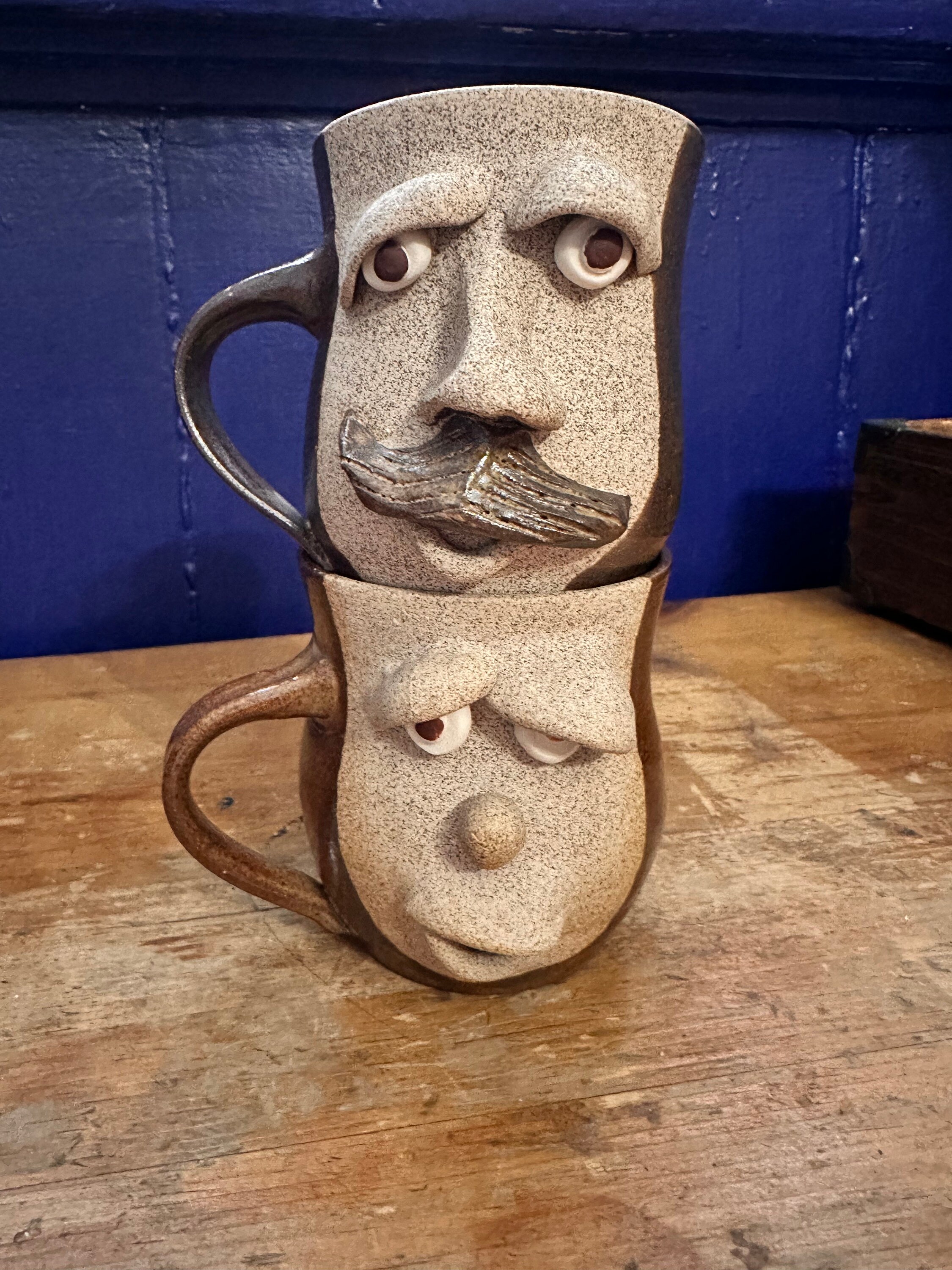 Ugly Face Pottery 3D Man With Mustache Mug – Mug Barista