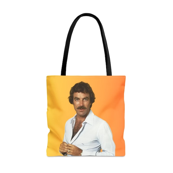 Magnum Pi Style: Double-Sided Tote Bag with Tom Selleck - White Shirt Elegance and Shirtless Charisma