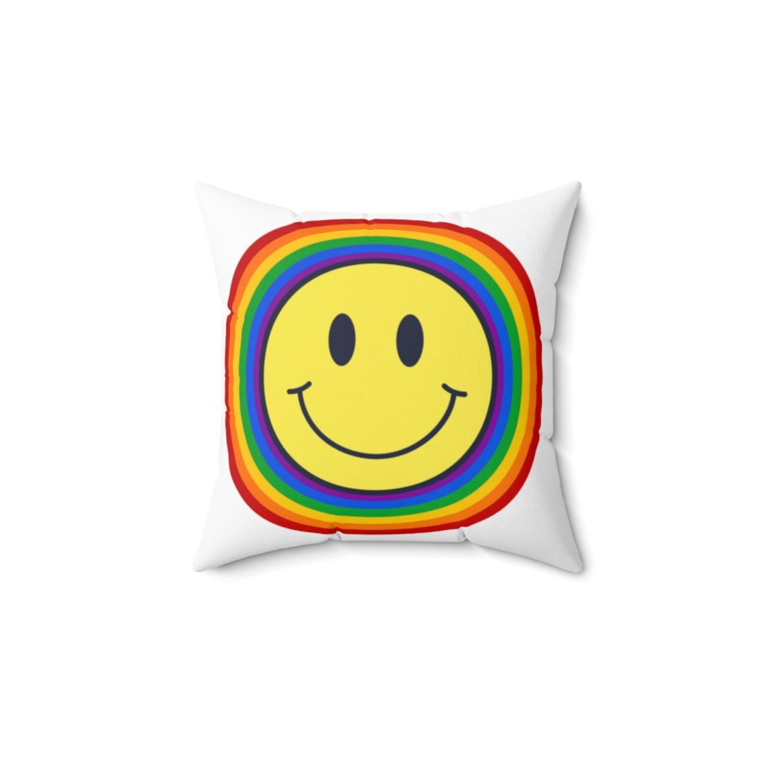 Smiley Face Pillow Retro Happy Face Rainbow Pillow - Etsy