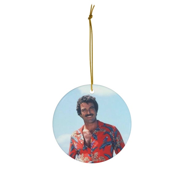 Magnum P.I. Christmas Ornament, Tom Selleck, retro 80's tv show, classic Tom Selleck