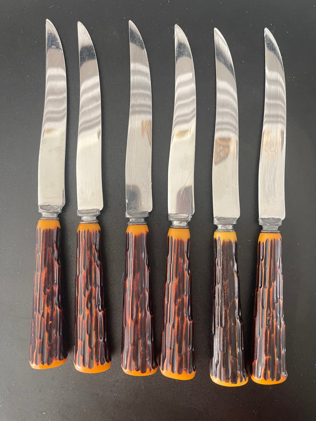 Vintage Set of Six Burns Antler Bakelite Handled Steak Knives Etsy