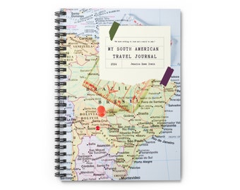 South America Travel Journal,  personalized name date travel notebook, gift fro travel lover