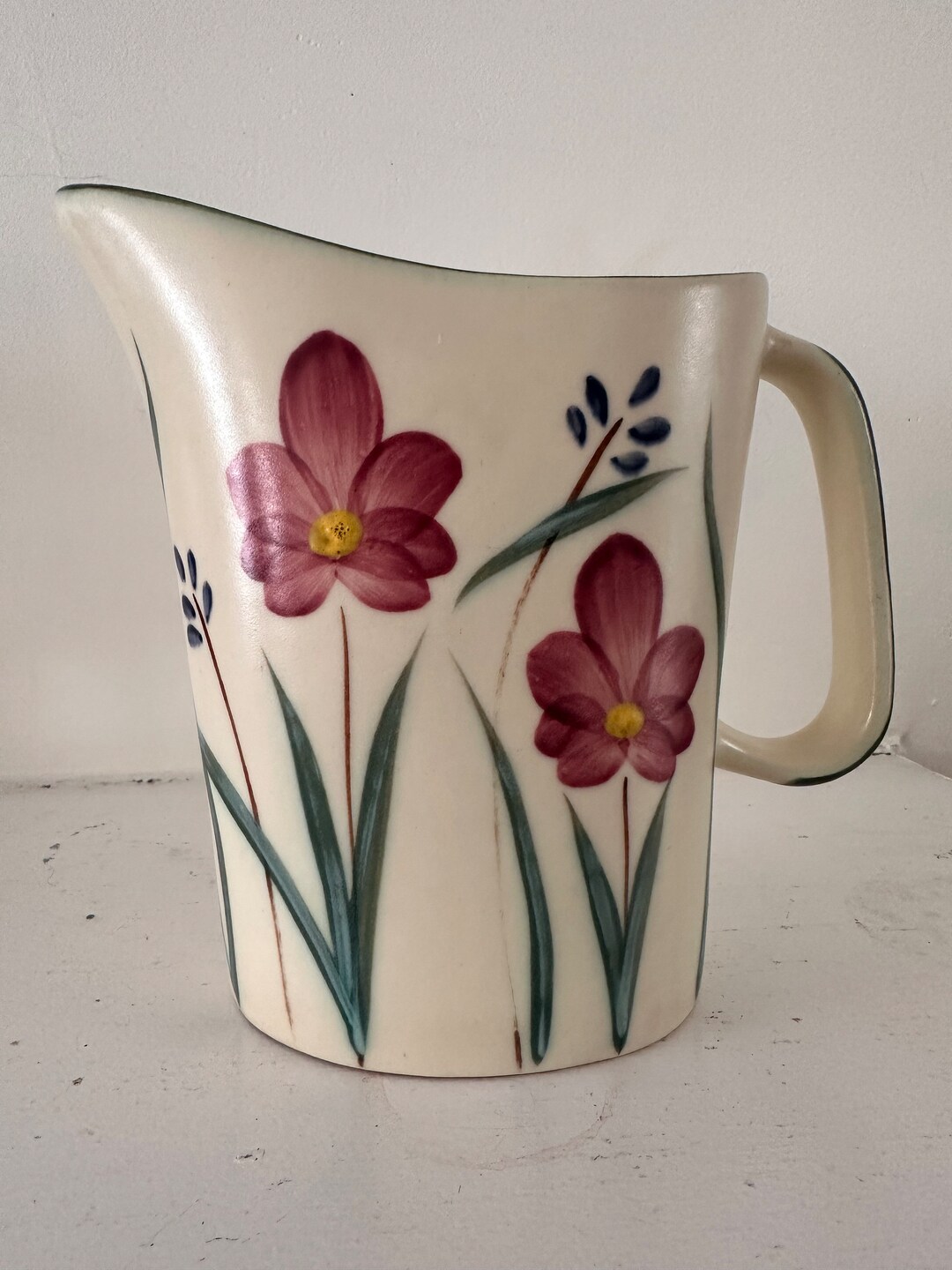 Vintage Ceramic Floral Milk Jug, Quebec Pottery Milk Bag Pitcher, 80's