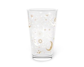 Celestial Glassware, Trendy Summer Glassware, retro glassware, sun moon pint glass, vintage pint glass, boho housewarming gift