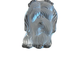 Viking Dalzell Yorkshire Terrier Yorkie Frosted Clear Glass Dog Paperweight