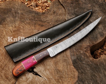 Damascus Steel Fillet Fishing Knife Gift for Men groomsmen Gift best Gift for Dad Gift for him personalized Gift