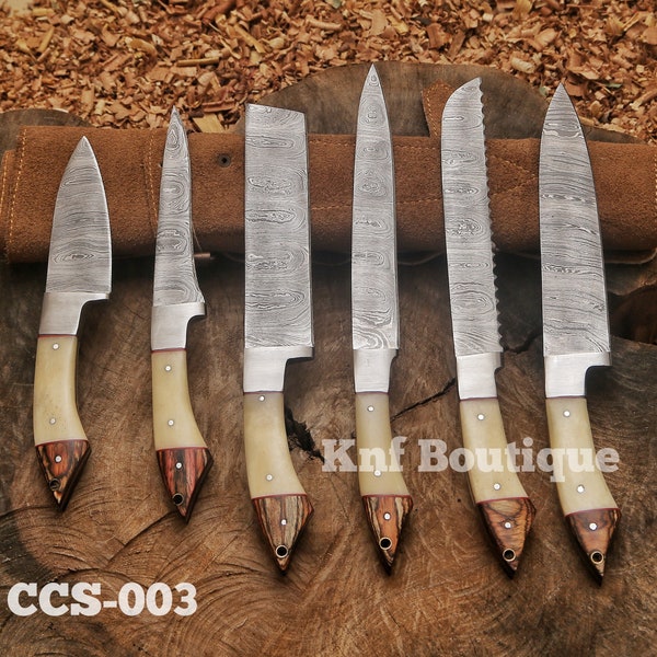 Handmade Damascus Steel Chef Knife Set with Leather Roll