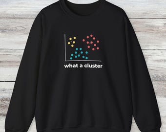 データサイエンスのスウェットシャツギフト｜おもしろい「What a Cluster」クルーネック｜機械学習アナリストへのギフト