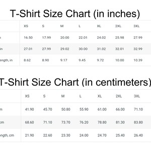 May include: T-shirt size chart in inches and centimeters. The chart shows the width, length, and sleeve length for sizes XS to 4XL.
