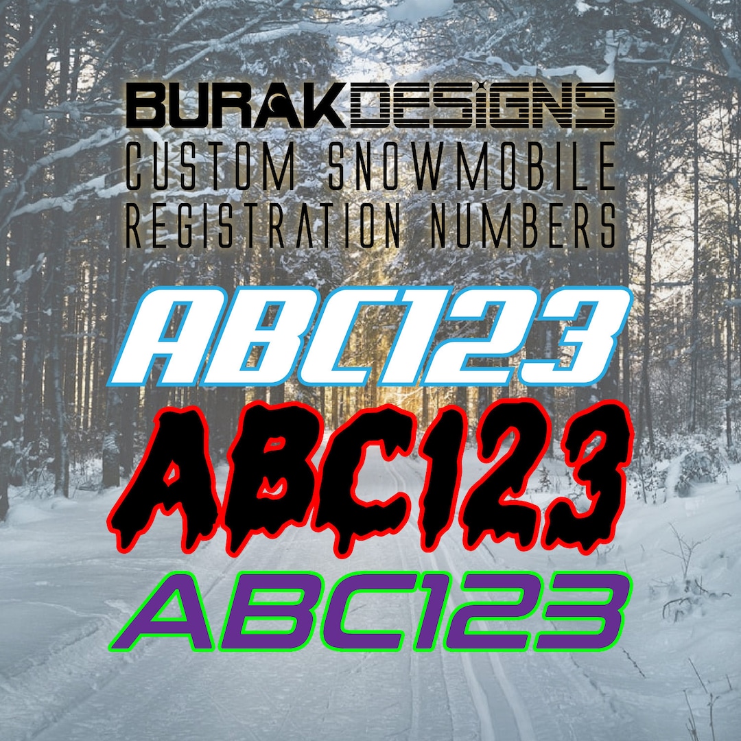 Custom Snowmobile Registration Number Decals / 20 Fonts and Colours to