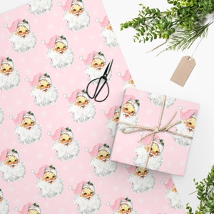 Pink vintage santa christmas wrapping paper. Christmas gift wrap. Holiday wrapping paper. Gift wrapping