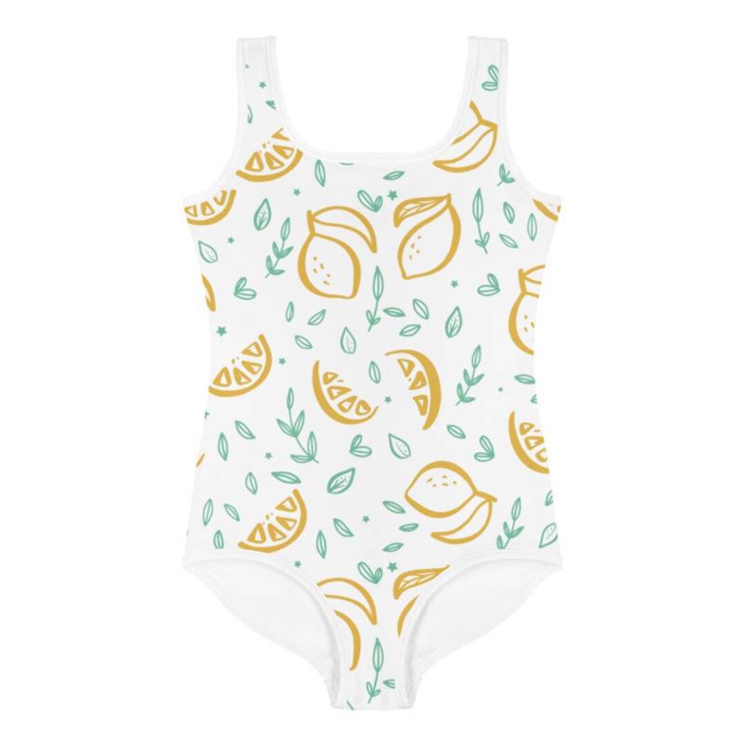 Girls Lemons Onepiece Swimsuit. Toddler Girl Bathing Suit. Kids