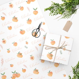 Personalized peaches wrapping paper. Birthday gift wrap. Baby shower wrapping paper. Gift wrapping