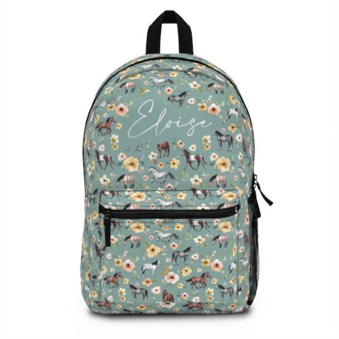 Personalized Floral Horses Backpack. Custom Horse Bookbag for Etsy