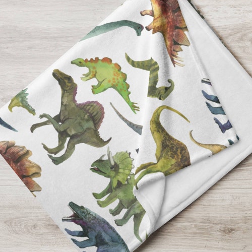 Dinosaur Baby Blanket Blue Dino Boy Toddler Designer Minky Etsy