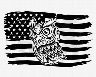 Owl With Flag Svg, Owl Svg, Owl Flower Svg, Owl Head Svg, Owl Clipart, Owl Cricut, Owl Cut file, Owl Shirt, Owl Face SVG, Owl Shirt Svg Png