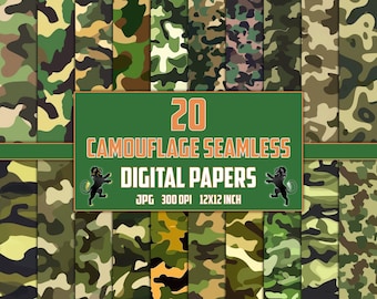 Camouflage Digital Paper, Camouflage Seamless Patterns, Camouflage Printable, Camouflage Pattern, Camouflage Scrapbook, Camouflage Clipart,