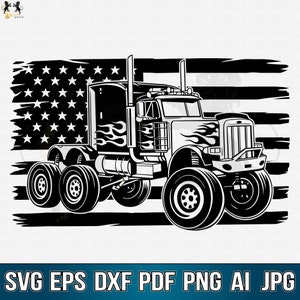 Semi Truck With Flag Svg, Semi Truck Svg, Semi Truck Clipart, Semi Truck Cricut, Semi Truck Cutfile, Semi Truck Shirt, Semi Trailer Svg Png
