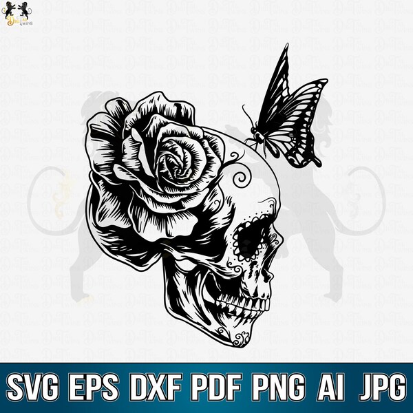 Skull Butterfly Svg, Skull Svg, Skull Butterfly Clipart, Gothic Svg, Skeleton Svg, Skull Cricut, Skull Shirt, Skull Vector, Skull Printable