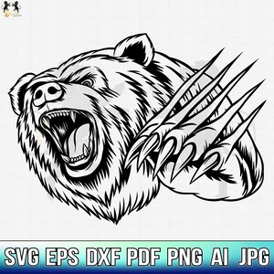 Bear Scratch Svg, Bear Clipart, Bear Vector, Bear Cricut, Grizzly Svg, Bear Shirt, Bear Lover Svg, Bear Head Svg, Rustic Svg, Bear Svg Print