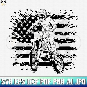 Motocross Biker With Flag Svg, Motocross Svg, Motorcycle Svg, Biker Svg, Dirt Bike Svg, Motocross Clipart, Motocross Cricut Vector Cutfile