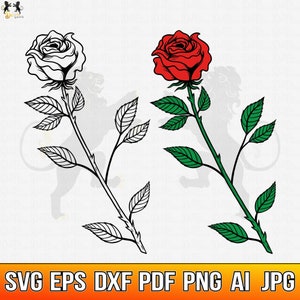 Long Stem Rose Petal Love Flower Bouquet Thorn Nature Garden Tattoo Floral  Blossom Holiday Logo.SVG.PNG Clipart Vector Cricut Cut Cutting