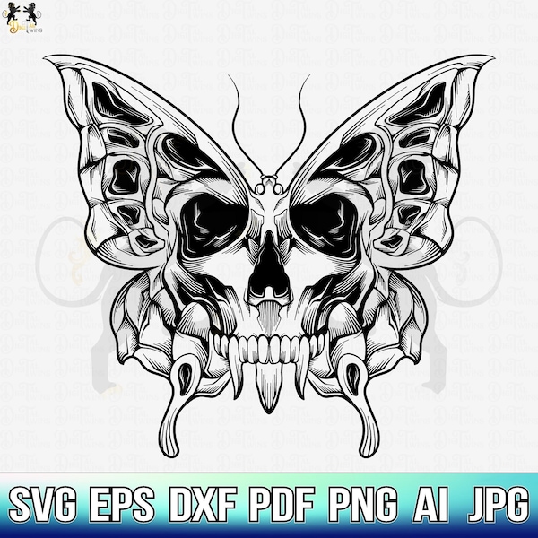 Skull Butterfly Svg, Skull Svg, Skull Butterfly Clipart, Gothic Svg, Skeleton Svg, Skull Cricut, Skull Shirt, Skull Vector, Skull Printable