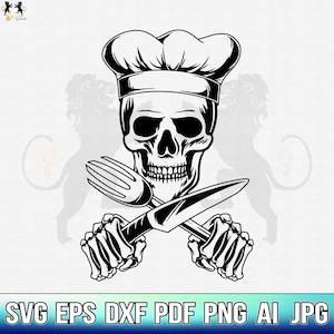 Chef Skull Svg, Skull Svg, Mexican Skull Svg, Day of the Dead Svg, Sugar Skull Clipart, Sugar Skull Cricut, Sugar Skull Cutfile Svg Pdf Png