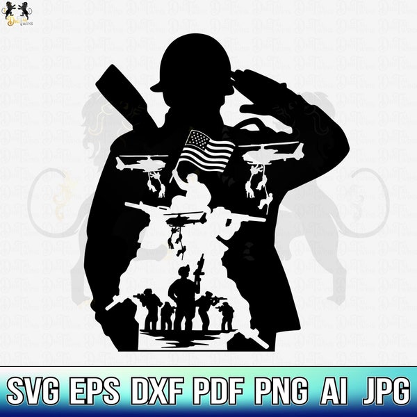 US Soldier Svg, Veteran Soldier Svg, US Army Svg, Military Svg, Soldier Clipart, US Fallen Soldier Svg, American Soldier Svg, Us Flag Svg