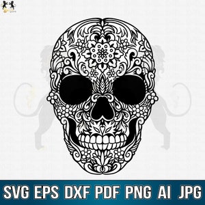 Sugar Skull Svg, Skull Svg, Mexican Skull Svg, Day of the Dead Svg, Sugar Skull Clipart, Sugar Skull Cricut, Sugar Skull Cutfile Svg Pdf Png