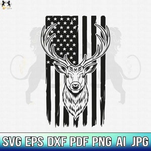 Deer With Flag Svg, Deer Hunting Svg, Deer In Forest Svg, Deer Clipart, Deer Cricut, Deer Cutfile, Buck Svg, Deer Nature Svg,Deer Vector