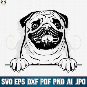 Pug Svg, Pug Clipart, Pug Vector, Pug Cricut, Pug Cutfile, Pug Dog Svg, Pug Mom Svg, Dog Paw Svg, Pug Peeking Svg, Pug Lover Svg, Dog Svg