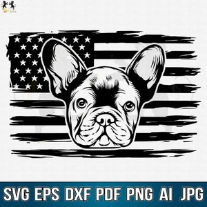 Buldog francuski z flagą Svg, Frenchie Svg, Buldog francuski Clipart, Buldog Svg, Buldog francuski Cricut, Frenchie Vector, Koszulka z buldogiem francuskim