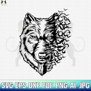 Wolf With Bats Svg, Wolf Svg, Wolf Bats Svg, Wolf Head Svg, Wolf Clipart, Wolf Cricut, Wolf Cut file, Wolf Shirt, Wolf Face SVG PNG PDF Svg