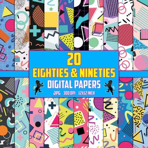 Papier cyfrowy z lat 80. i 90., Papier cyfrowy z lat osiemdziesiątych i dziewięćdziesiątych, Wzory bezszwowe z lat 80., Tło z lat 80., Wydruk clipartów z lat 80. i 90., Album ze zdjęciami z lat 80. i 90.