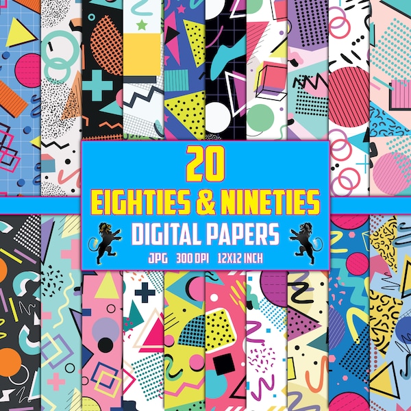 80's/90's Digital Paper, Eighties Nineties Digital Paper, 80's Seamless Patterns, 80's Background, 80s 90s Clipart Print, 80s 90s Scrapbook
