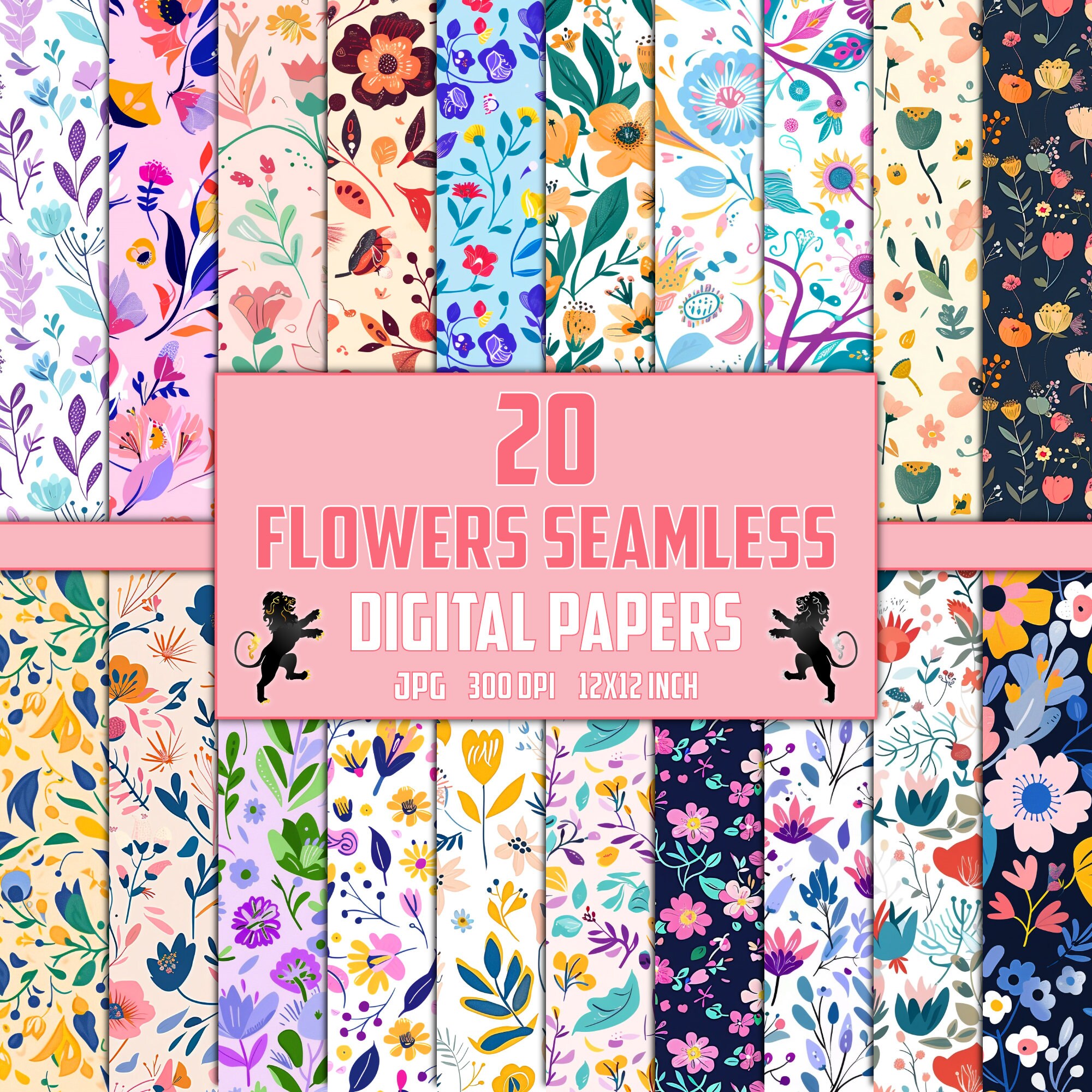 Flowers Digital Paper, Flowers Seamless Pattern, Spring Digital Paper ...