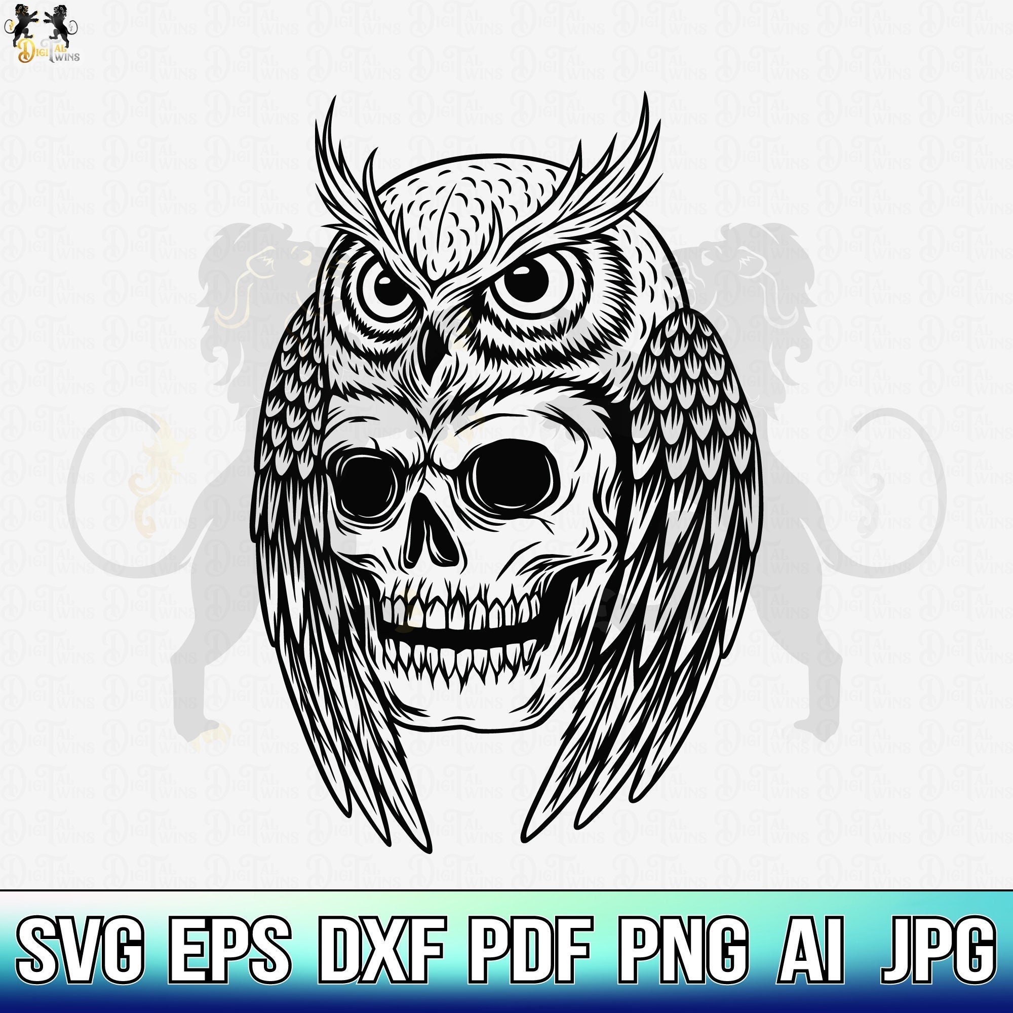 Owl With Skull Svg, Owl Svg, Owl Flower Svg, Owl Head Svg, Owl Clipart, Owl Cricut, Owl Cut file, Ow