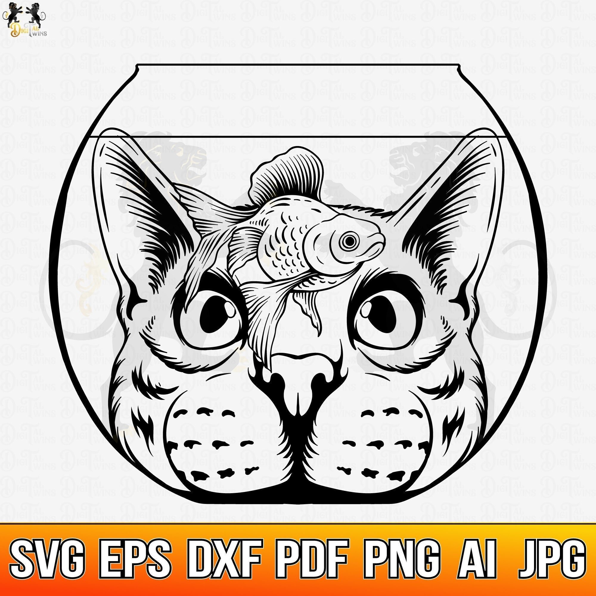 Cat Goldfish Svg, Cat Svg, GoldFish Svg Cat Aquarium Svg, Fishing Cat Svg, Aquarium Svg, Goldfish Svg, Cat Clipart, GoldFish Clipart Png Pdf