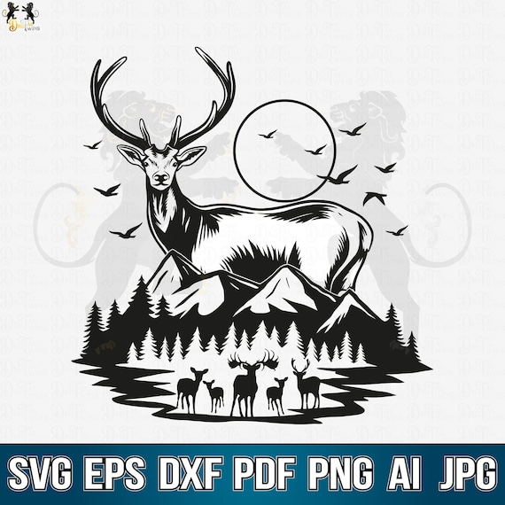 Deer Svg, Deer Hunting Svg, Deer In The Forest Svg, Deer Clipart, Deer Cricut, Deer Cutfile, Buck Svg, Deer Nature Svg,Deer Vector Printable