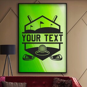 May include: A green and black golf-themed logo with crossed golf clubs, a golf ball, and the text "YOUR TEXT".