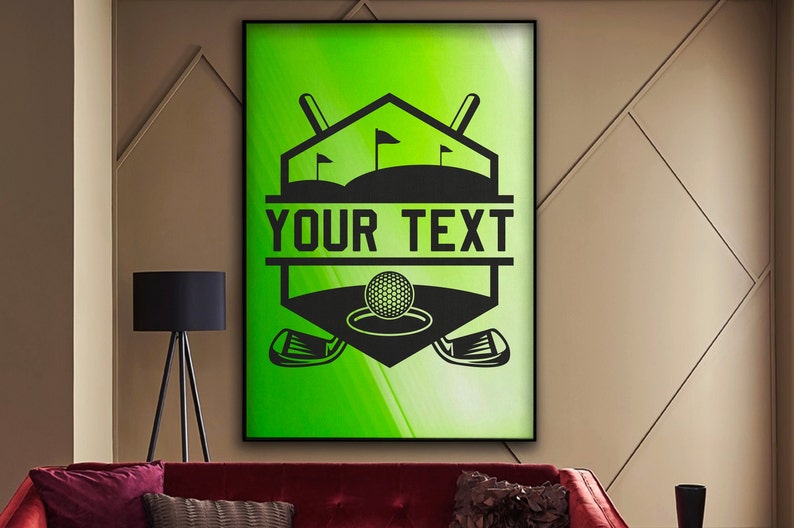 May include: A green and black golf-themed logo with crossed golf clubs, a golf ball, and the text "YOUR TEXT".