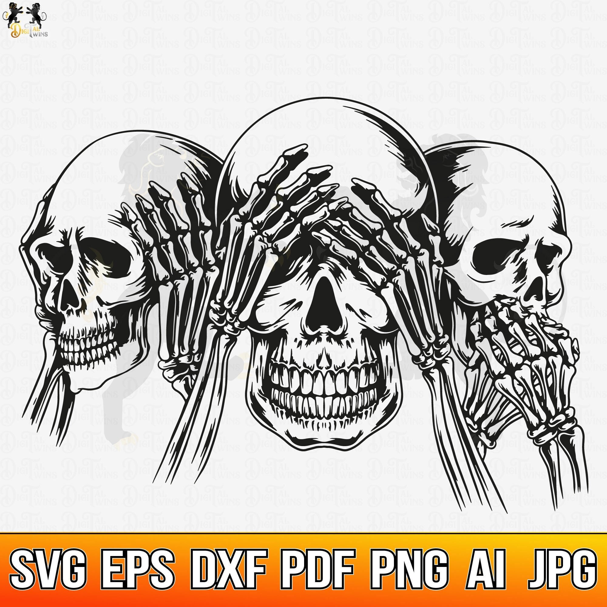 See No Evil Hear No Evil Speak No Evil Stacked Skull Figurine Tower 