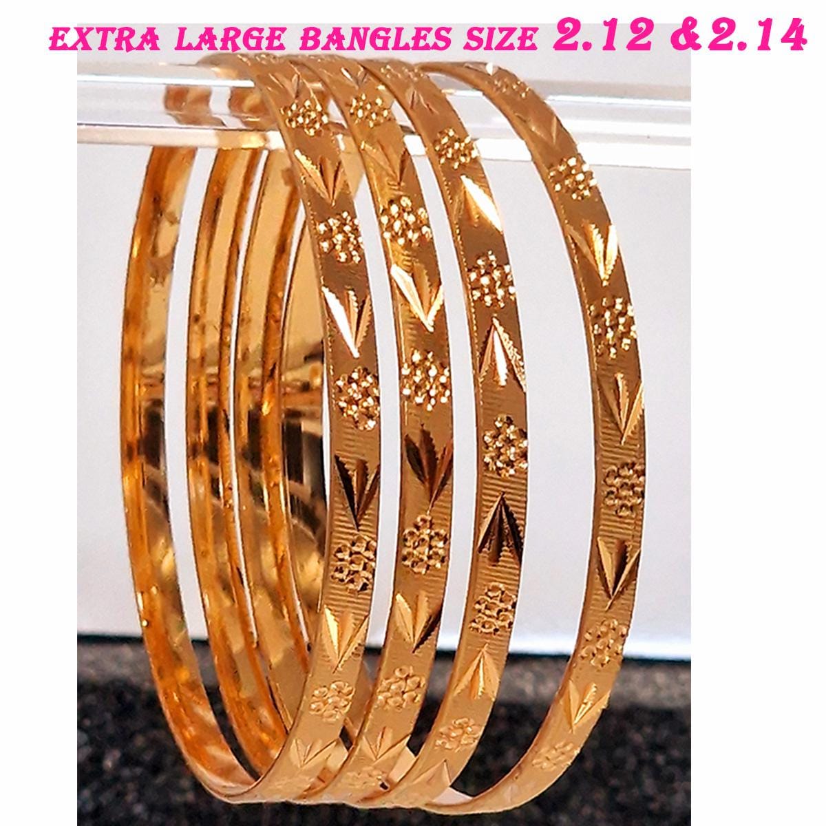 Large Size 2.12 Gold Plated Bangles Set of 2 Indian Asian Bracelets 22k ...
