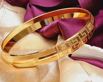 Brazalete Singh Kara de oro auténtico indio/asiático de 24 quilates y 50 g (8 mm de ancho)