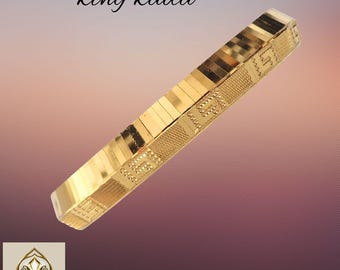 Gold/Silver Plated Sikh Kada Bracelet – Etched Punjabi Kara/Bangle – 8mm Wide – Traditional Indian Jewellery for Men