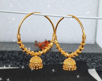 kapa Large Gold Plated Hoop Large Earrings Bollywood style
